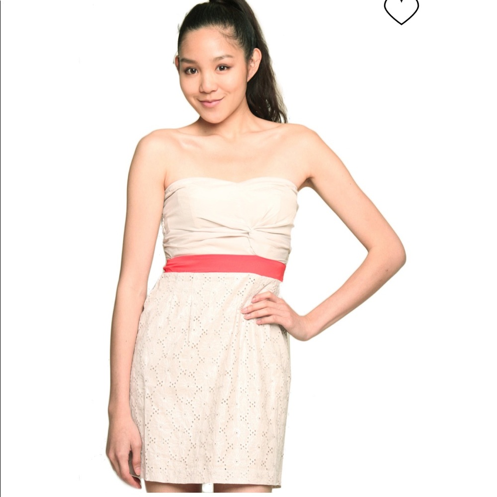 Greylin Shane Strapless Foil Lace Dress - Beige and Coral - XS